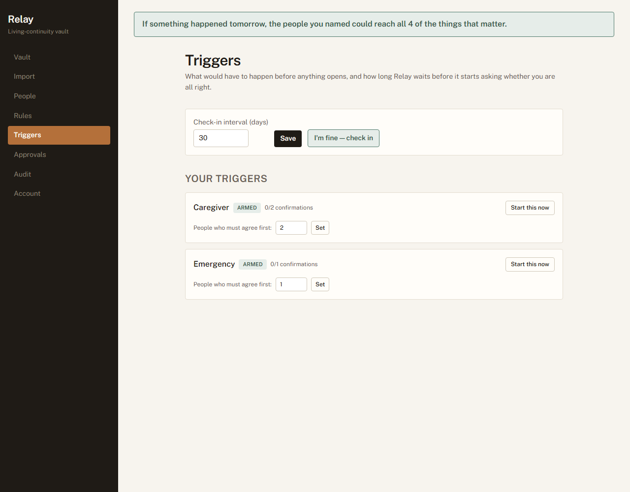 The Triggers screen
