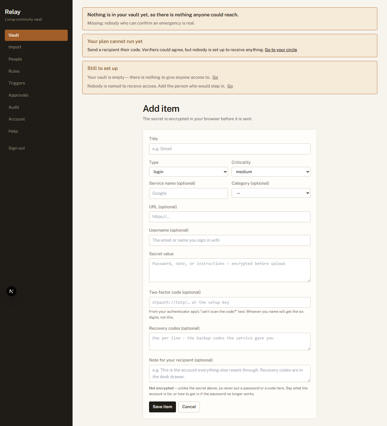 Adding an item